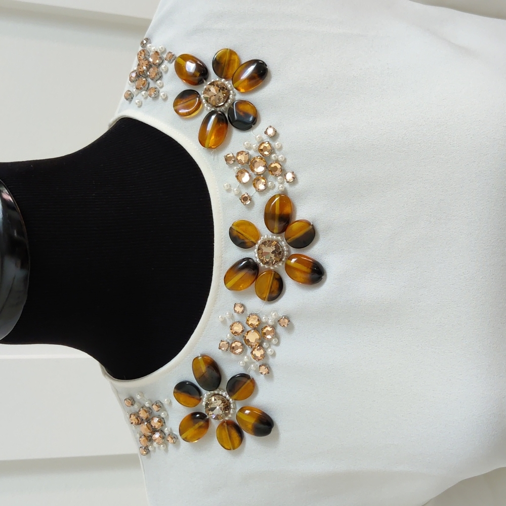 Ann Taylor Embellished Short Sleeve Blouse Small